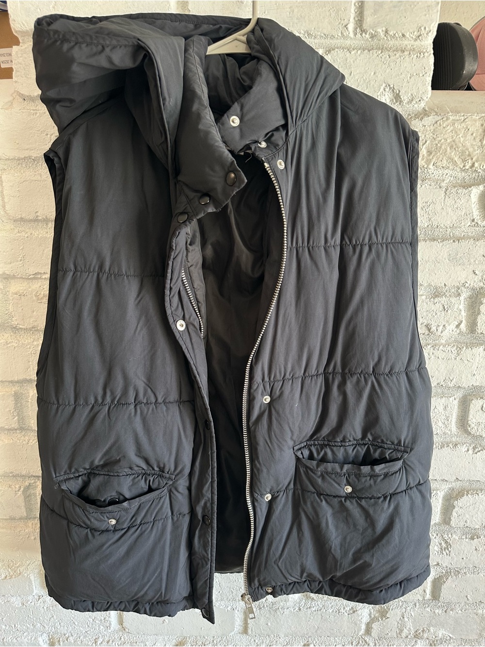 Free People Black Quilted Puffer Vest with Hood